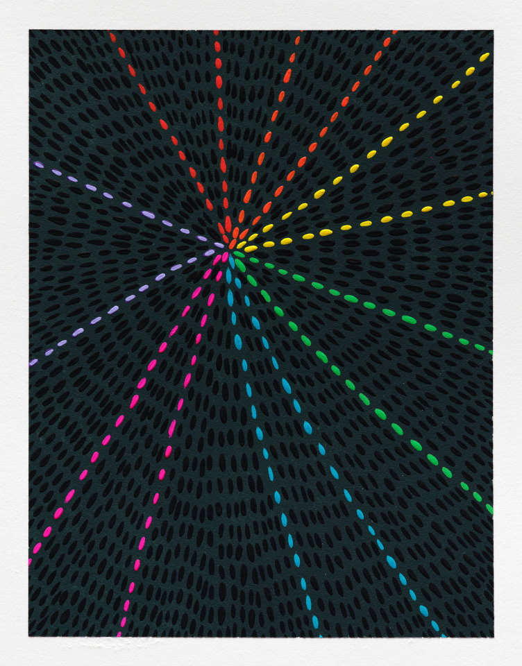 Jennifer Guidi, Untitled (Black and Rainbow Gouache Universe Mandala, Black Ground), 2022