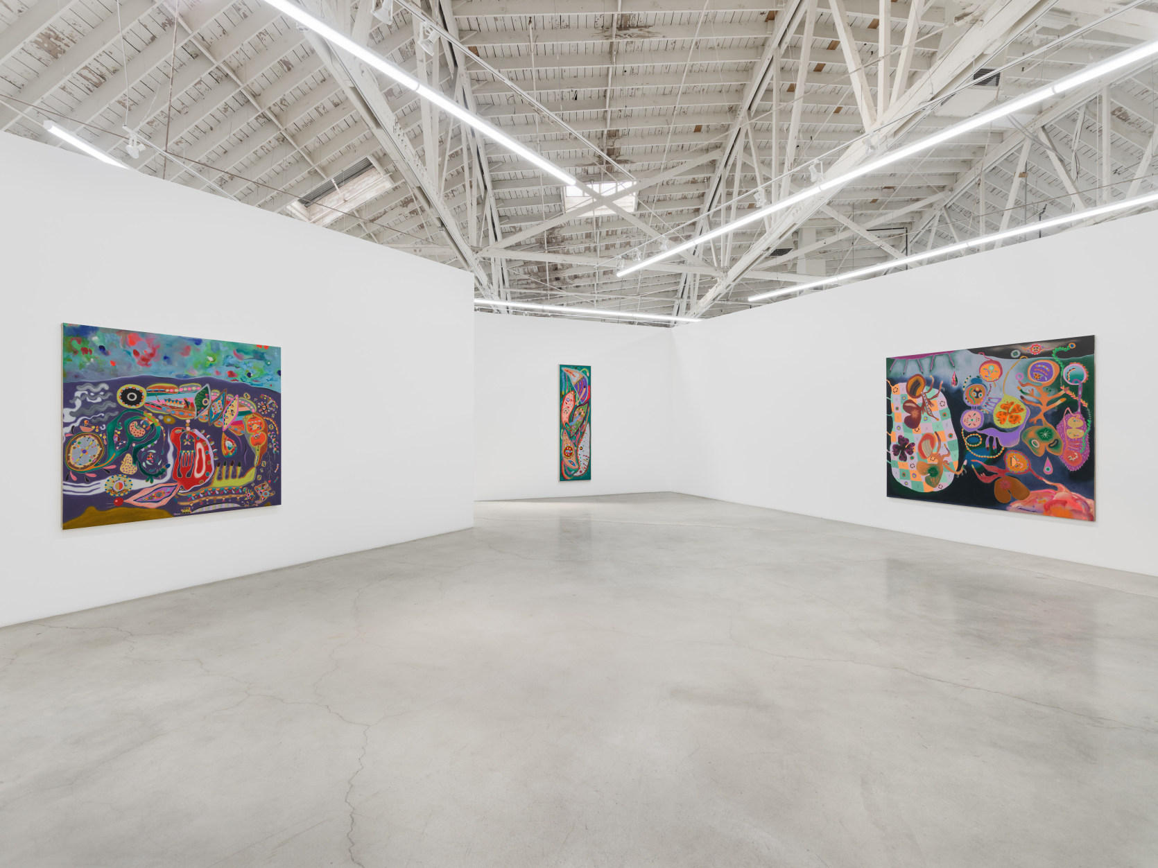 Installation view of "Tickles, Dance, and Goosebump Blooms"
