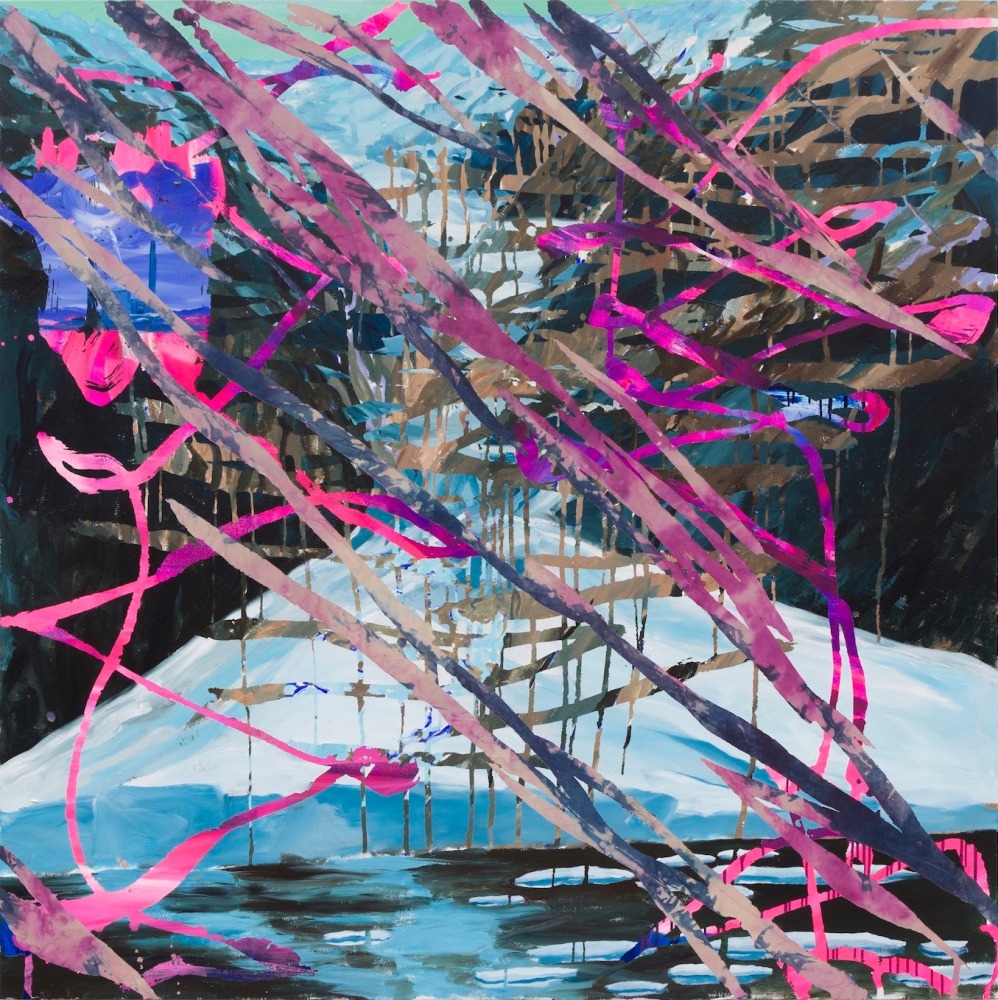 Glacial Timelapse, 2023
Acrylic on canvas with cochineal and indigo
72 x 72 inches