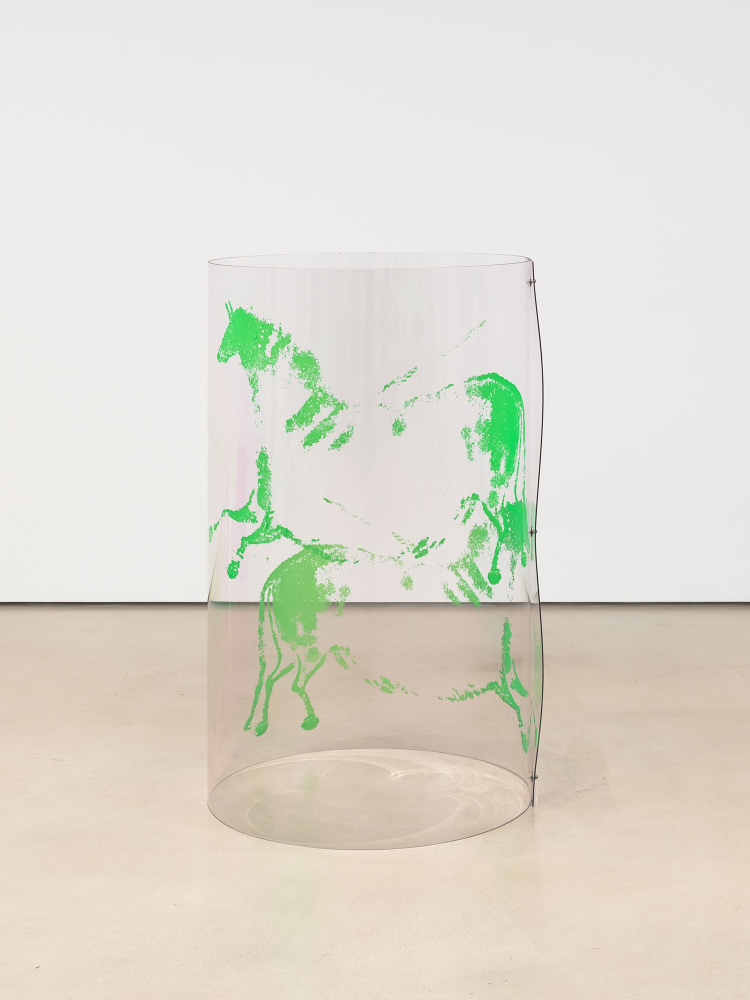 Seth Price

Double Hunt

2006&amp;ndash;2007

Silksceen ink on PETG and hardware

48.75 x 28.5 x 28.5 inches

123.8 x 72.4 x 72.4 cm

(SPR 24/003)