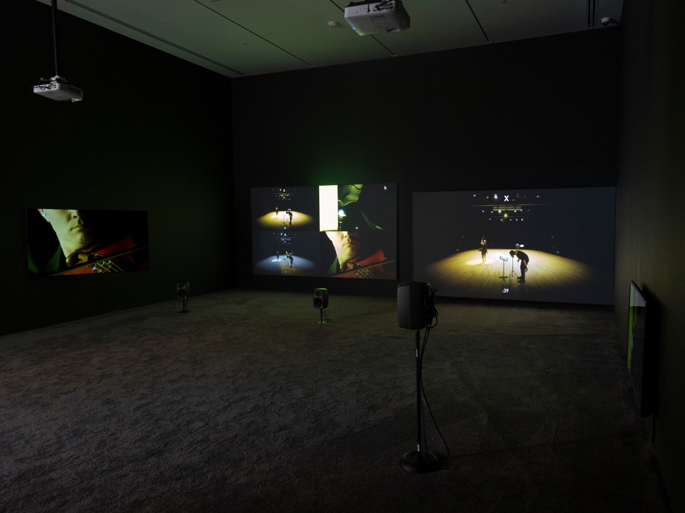 Samson Young

Variations of 96 chords in space (feat. William Lane)

2022-2023

4-channel videos with 6 channels of audio (composition for viola, crotales, woodblock, self-playing piano, e-bows on piano strings, electronic sounds, water fountain, painted screens, and custom software)

Dimensions variable, duration average 2h10m

Edition of 3, 1 AP