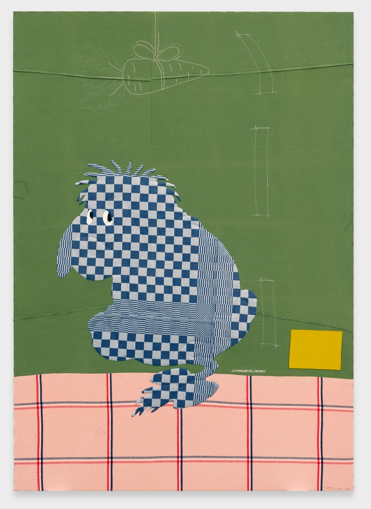 Cosima von Bonin

LE SNOBISME DE L&amp;#39;ARGENT

2023

Wool, cotton, fleece

76 1/2 X 53 1/2 inches

194 X 136 cm