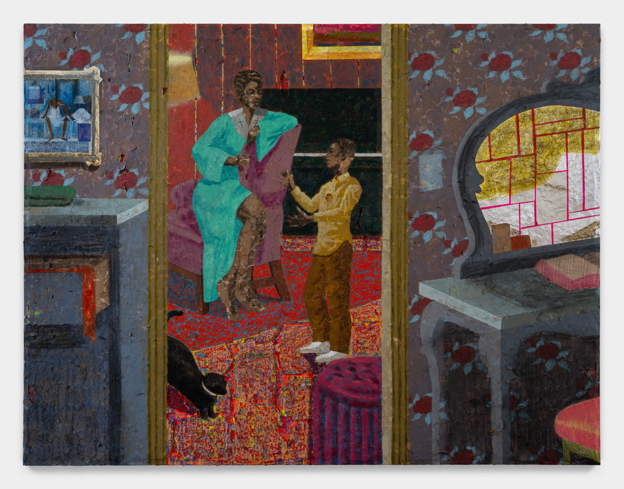 Derek Fordjour

Music Lesson

2023

Acrylic, charcoal, cardboard, oil pastel and foil on newspaper mounted on canvas

65 x 85 inches

165.1 x 215.9 cm

(DF 23/020)