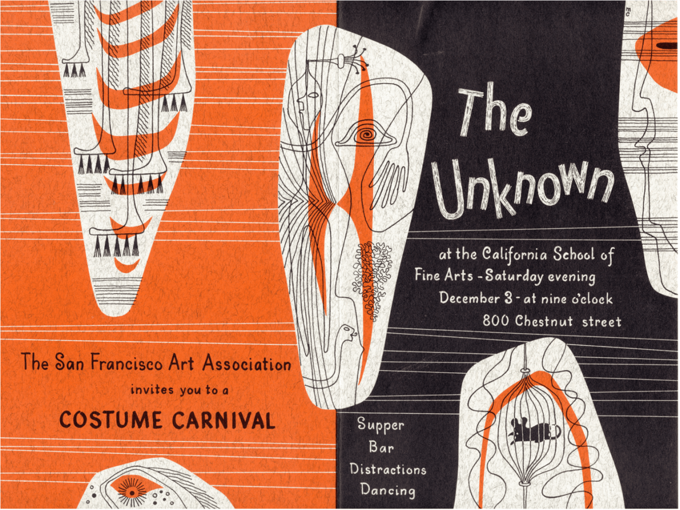 An invitation for The Unknown party in 1949 which featured, among other events and installations, Clay Spohn's &quot;Museum of Little Known and Unknown Objects.&quot;