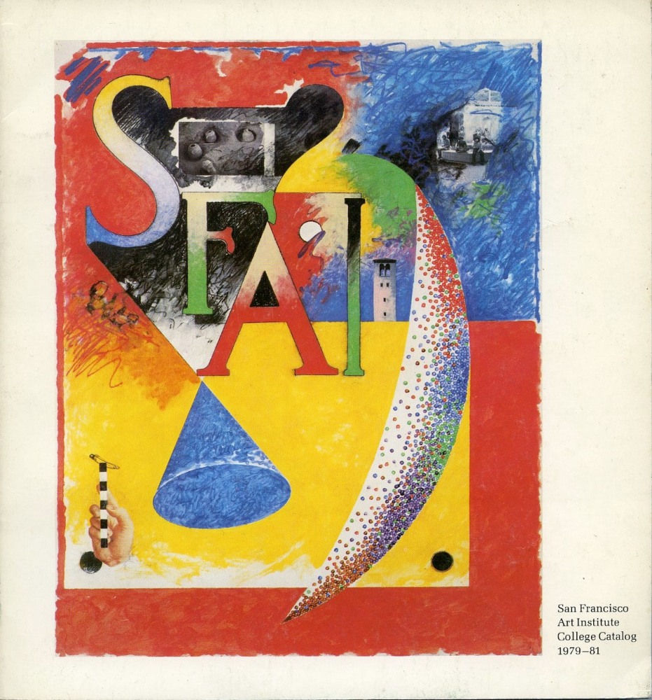 Cover of SFAI College Catalog 1979-81 with drawing by Robert Hudson, 1979.