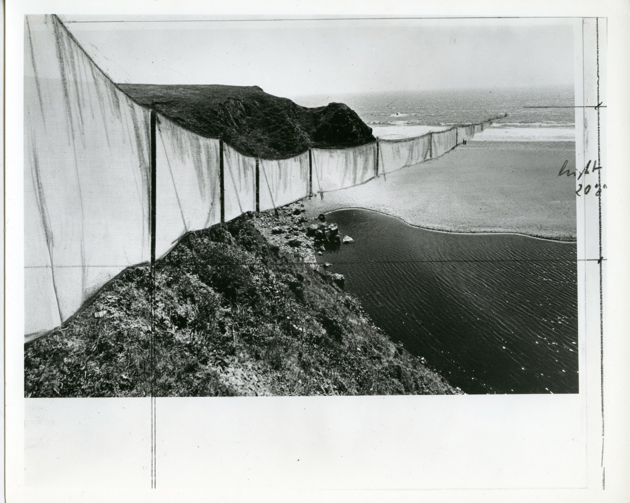 1973-74 Christo, detail of &quot;Running Fence (Project for Marin Sonoma County - California)&quot;