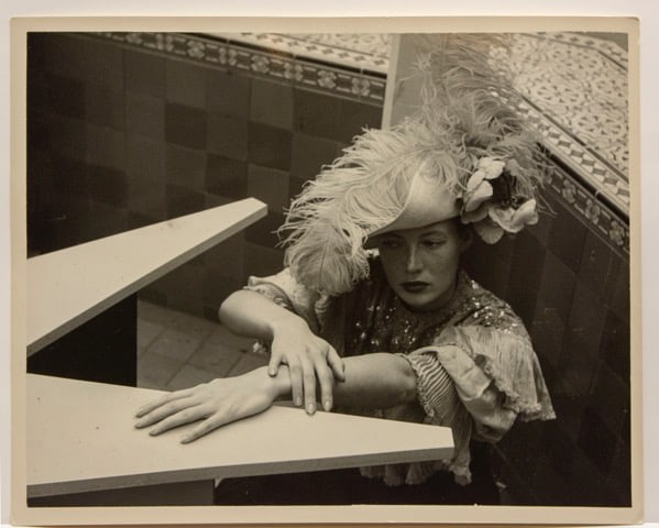 As a student in 1950, Deborah Remington shot a series of costumed self-portraits; here she posing in the CSFA courtyard.