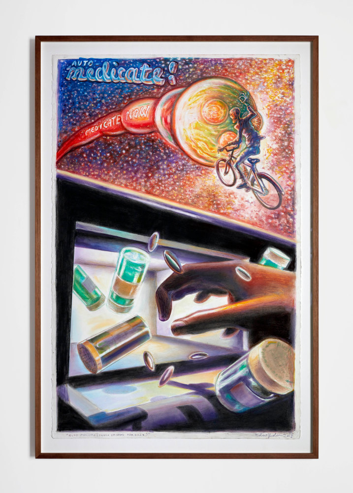 Robert Yarber
Auto-Medicate, 2012
colored pencil, pastel, ink on paper
40 x 26 in
101.5&amp;nbsp;x 66&amp;nbsp;cm