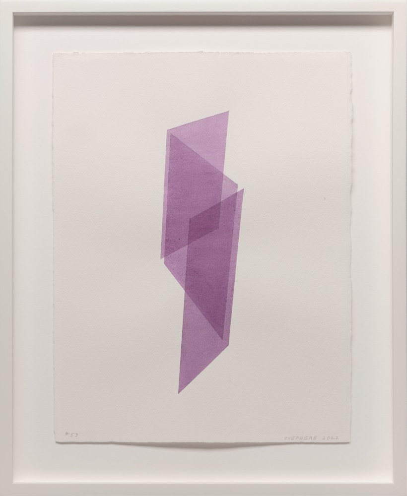 Kate Shepherd Violet, Three Overlapping Walls #53, 2022 Watercolor on Arches paper Framed Dimensions: 18 7/8 x 15 1/8 x 1 1/2 inches 47.9 x 38.4 x 3.8 cm