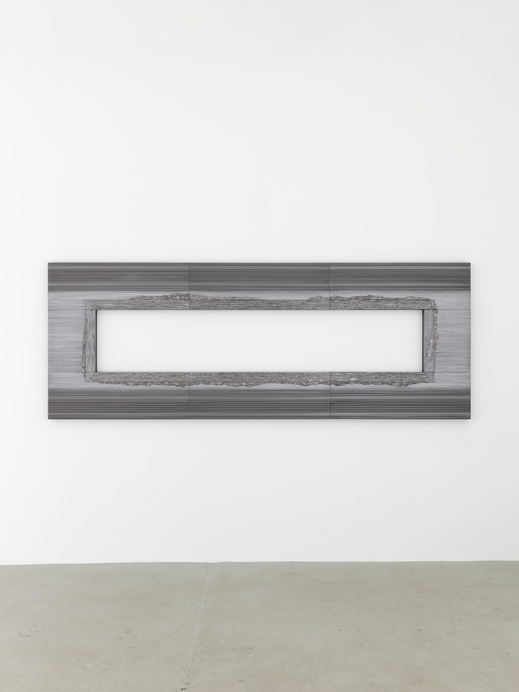 Teresita Fernández Nocturnal (Mirage), 2017 Solid graphite on wood panel 8 panels total 40 x 108 x 2 inches overall (101.6 x 274.3 x 5.1 cm)