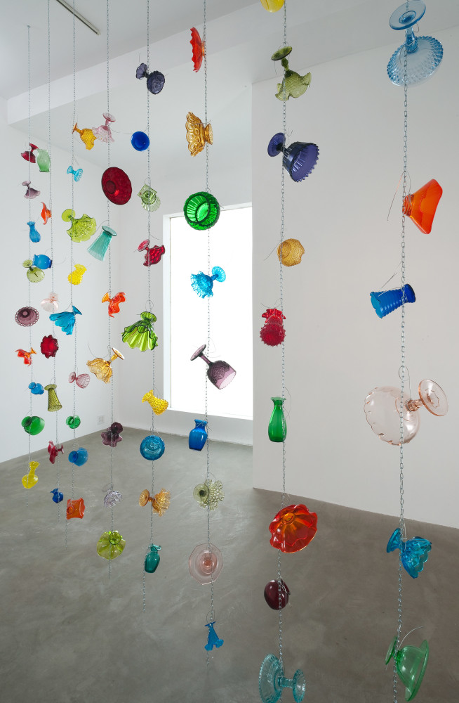 Tony Feher GMP, 2012 Glass galvanized steel wire and chrome-plated steel chain Dimensions vary with installation Approximately 144 x 144 x 12 inches (365.8 x 365.8 x 30.5 cm)