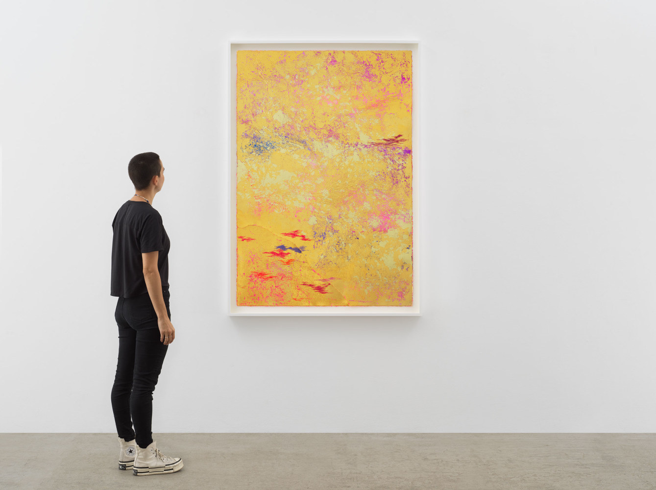 Jessie Henson Repair (Hold Up), 2023 16, 18 and 24K gold with Beva, acrylic gouache, and polyester thread on paper in 2 parts Framed Dimensions: 63 7/8 x 45 1/2 x 2 3/8 inches 162.1 x 115.4 x 6 cm Paper Dimensions: 60 x 41 inches 152.4 x 104.1 cm