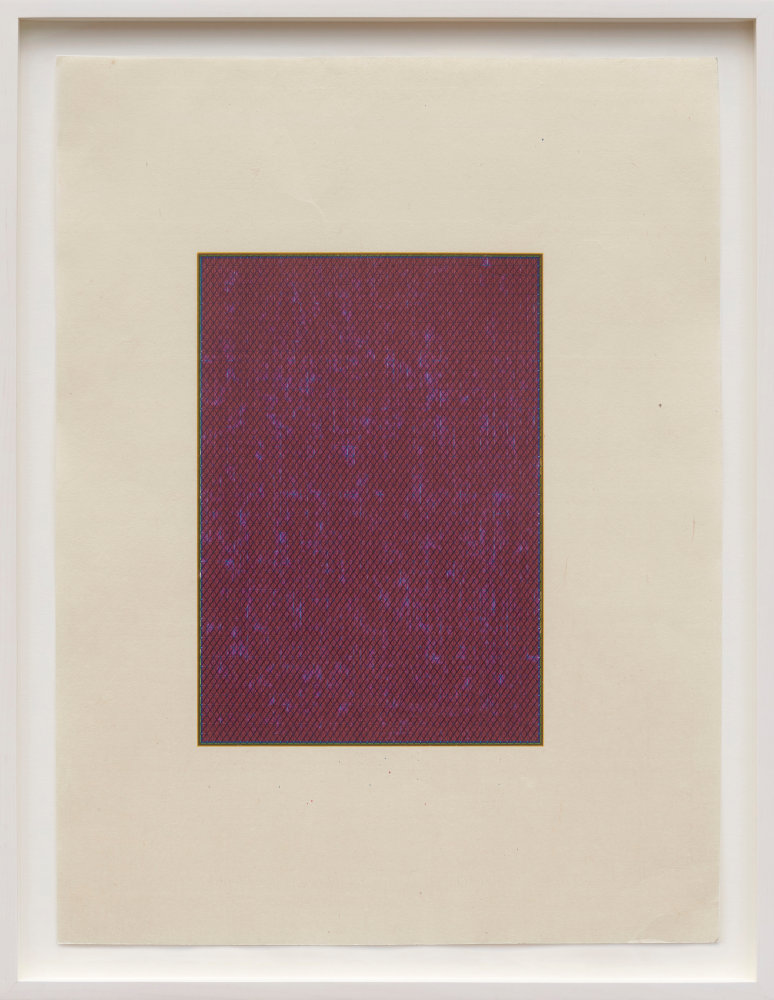 Marsha Cottrell Untitled (Dark red with diamond pattern over grid), 2023 Archival pigment on digital ground on paper, unique Framed Dimensions: 22 3/8 x 17 3/8 x 1 3/8 inches 56.8 x 44.1 x 3.5 cm Paper Dimensions: 20 x 15 inches 50.8 x 38.1 cm