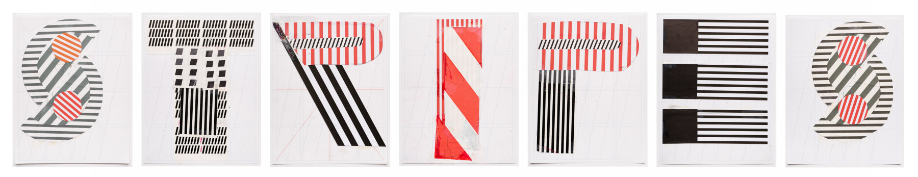Barbara Stauffacher Solomon STRIPES, 2023 ​Colored pencil, graphite, ink, whiteout, rubber cement, paper 11 x 8.5 inches 28 x 21.6 cm