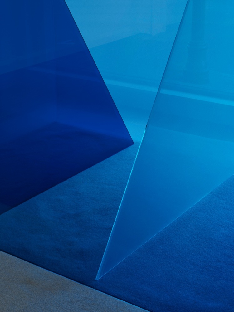 Larry Bell Mill Valley Study, 2023 Laminated glass Overall dimensions variable with installation Overall Dimensions: 72 x 48 x 72 inches (182.9 x 121.9 x 182.9 cm)