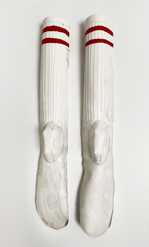 Libby Black Tube Socks, 2023 Paper, paint and glue 18 x 7 x 2 inches 45.7 x 17.8 x 5.1 cm
