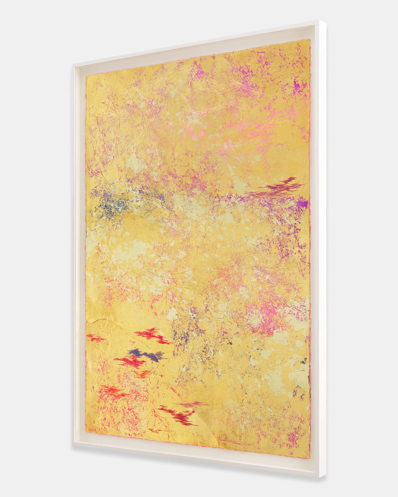 Jessie Henson Repair (Hold Up), 2023 16, 18 and 24K gold with Beva, acrylic gouache, and polyester thread on paper in 2 parts Framed Dimensions: 63 7/8 x 45 1/2 x 2 3/8 inches 162.1 x 115.4 x 6 cm Paper Dimensions: 60 x 41 inches 152.4 x 104.1 cm