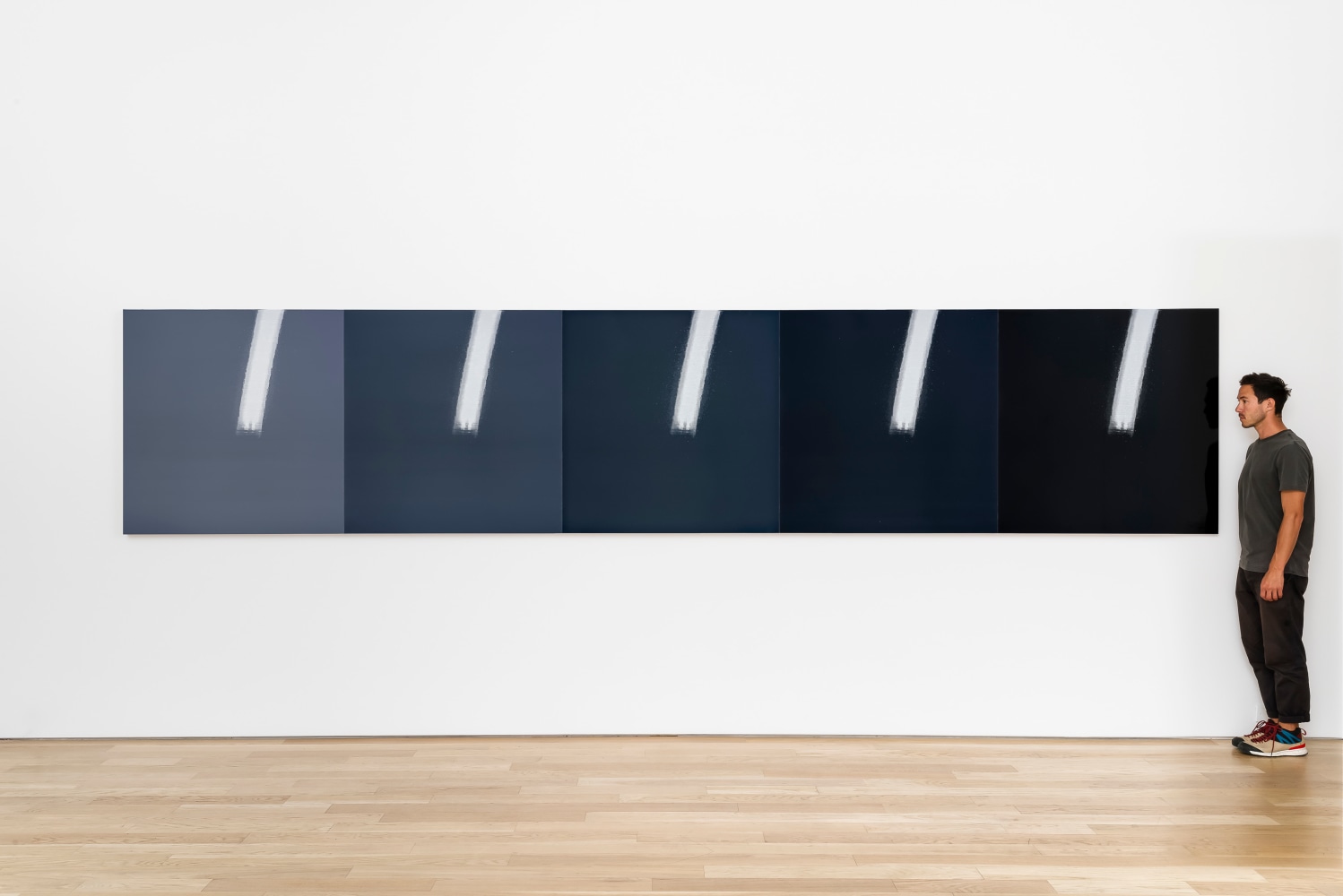 Kate Shepherd Kodak, Bolts, Giraffe Horns, 2018 Screen printed enamel and enamel on panel Five panels 41 x 42 inches each (104.1 x 106.7 cm) 41 x 210 inches overall (104.1 x 533.4 cm)