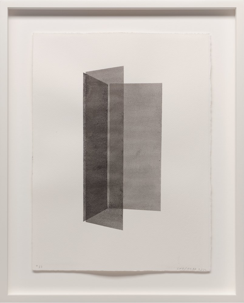 Kate Shepherd Grey, Standing Box, #33, 2022 Watercolor on Arches paper Framed Dimensions: 18 7/8 x 15 1/8 x 1 1/2 inches 47.9 x 38.4 x 3.8 cm