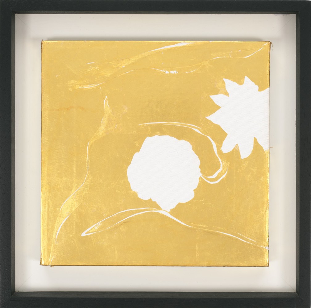 Jim Hodges untitled, 2004 signed on verso Gold leaf on canvas Framed Dimensions: 13 1/2 x 13 1/2 x 1 3/4 inches 34.3 x 34.3 x 4.4 cm
