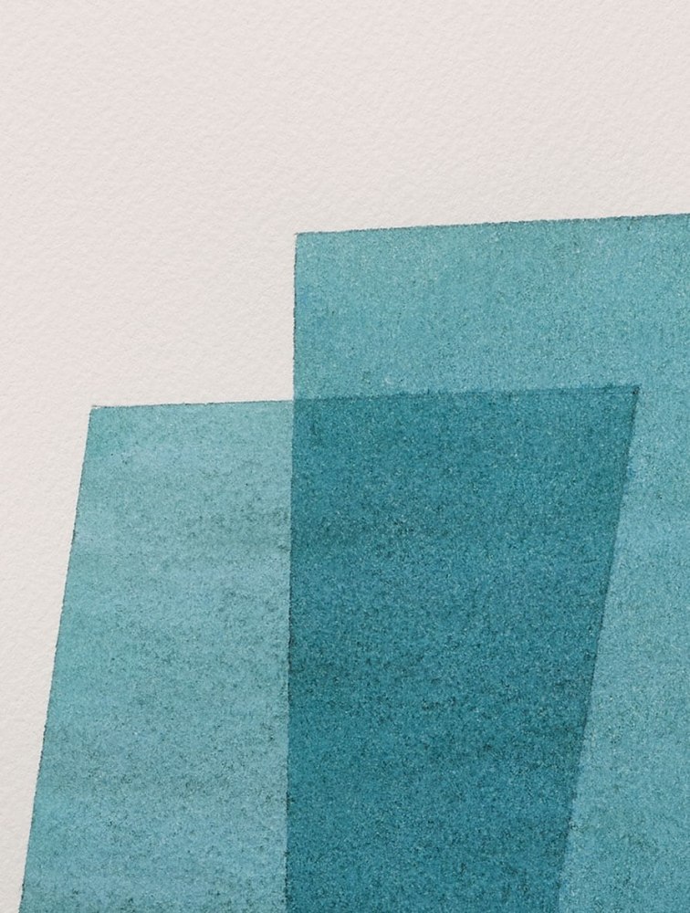 Kate Shepherd Turquoise, Leaning Planks, #59, 2022 Watercolor on Arches paper Framed Dimensions: 18 7/8 x 15 1/8 x 1 1/2 inches 47.9 x 38.4 x 3.8 cm
