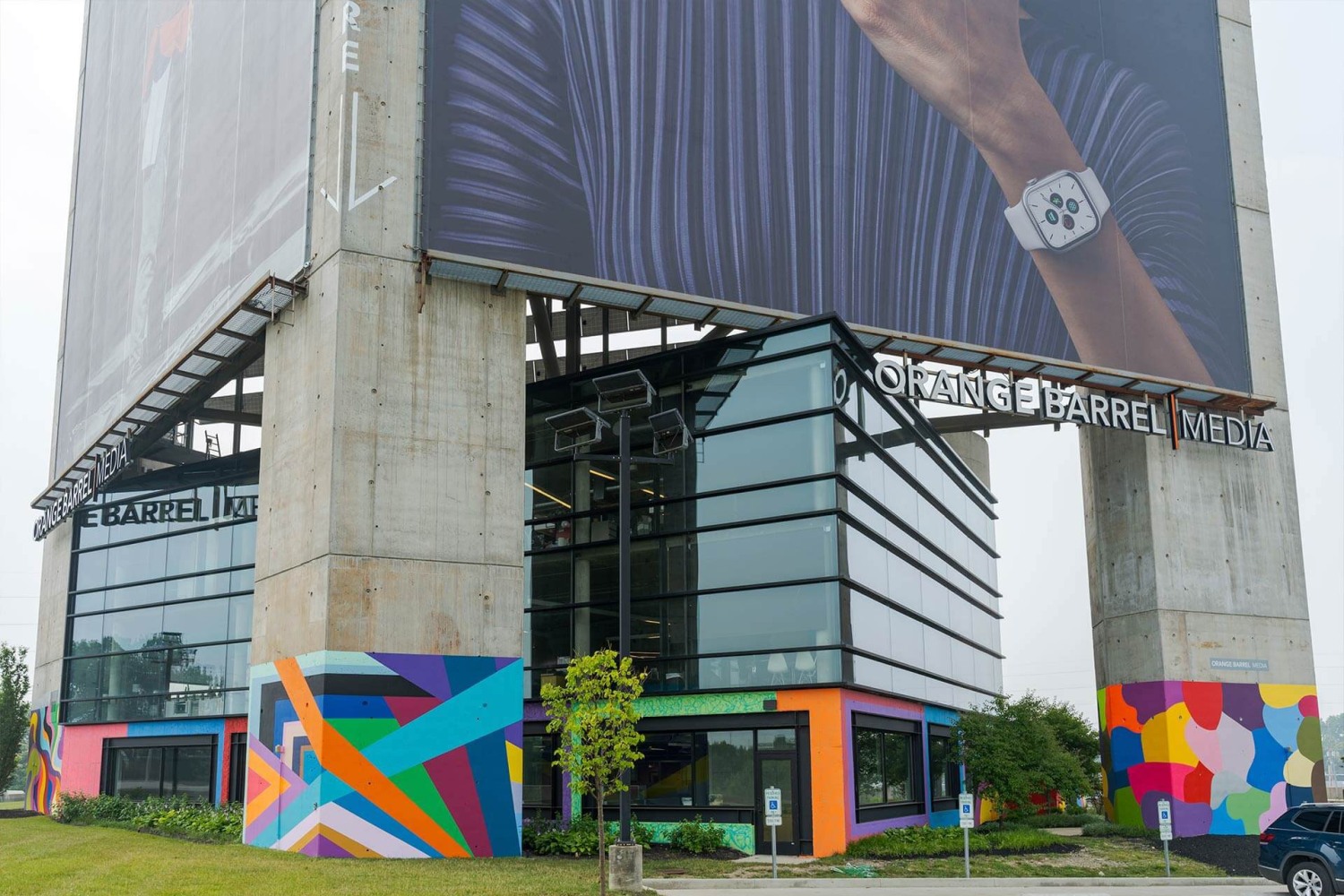 Sarah Cain This is the thing they call life, 2023 permanent installation at Orange Barrel Media,Columbus, OH