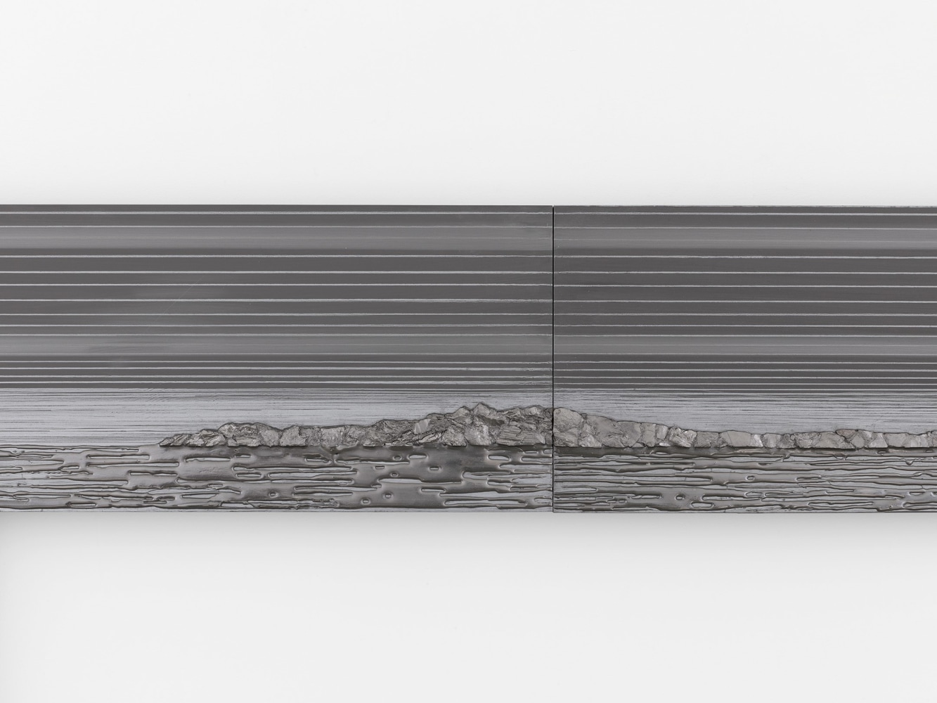 Teresita Fernández Nocturnal (Mirage), 2017 Solid graphite on wood panel 8 panels total 40 x 108 x 2 inches overall (101.6 x 274.3 x 5.1 cm)