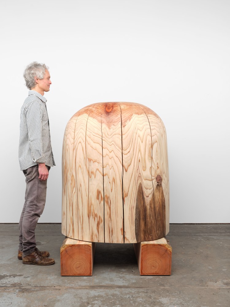 Jesse Schlesinger Untitled, 2024 Redwood (salvaged), powder-coated steel 71 1/2 x 40 x 40 inches 181.6 x 101.6 x 101.6 cm