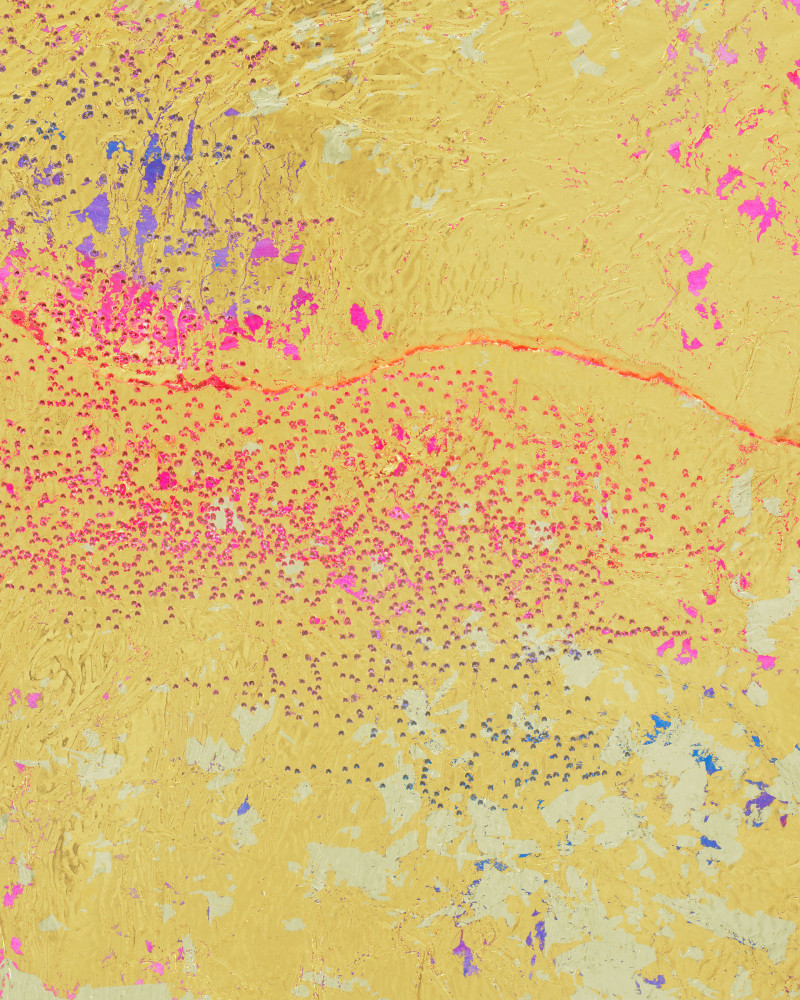 Jessie Henson Untitled, 2023 18 and 24K gold with Beva and acrylic gouache on paper in 2 part Framed Dimensions: 17 5/8 x 13 3/8 x 1 5/8 inches 44.8 x 34 x 4.1 cm Paper Dimensions: 15 1/4 x 11 inches 38.7 x 27.9 cm