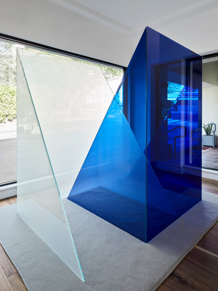 Larry Bell Mill Valley Study, 2023 Laminated glass Overall dimensions variable with installation Overall Dimensions: 72 x 48 x 72 inches (182.9 x 121.9 x 182.9 cm)