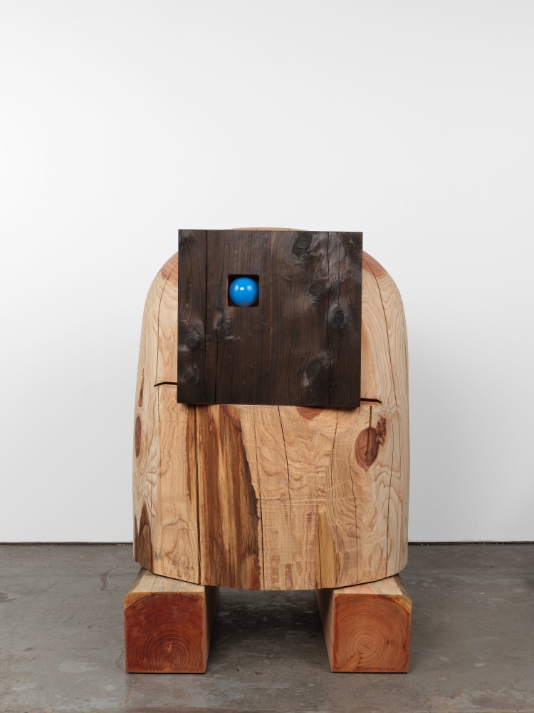 Jesse Schlesinger Untitled, 2024 Redwood (salvaged), powder-coated steel 71 1/2 x 40 x 40 inches 181.6 x 101.6 x 101.6 cm