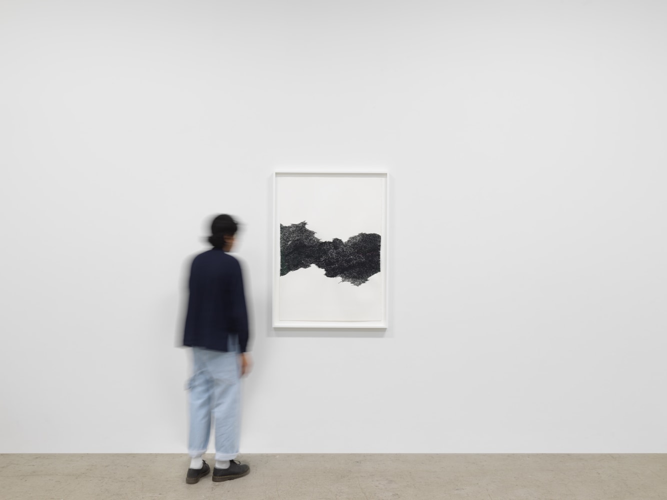 Jessie Henson Untitled, (Blue-Black Thread), 2018 Polyester and rayon thread on paper Framed Dimensions: 45 1/5 x 33 2/5 inches 114.8 x 84.8 cm