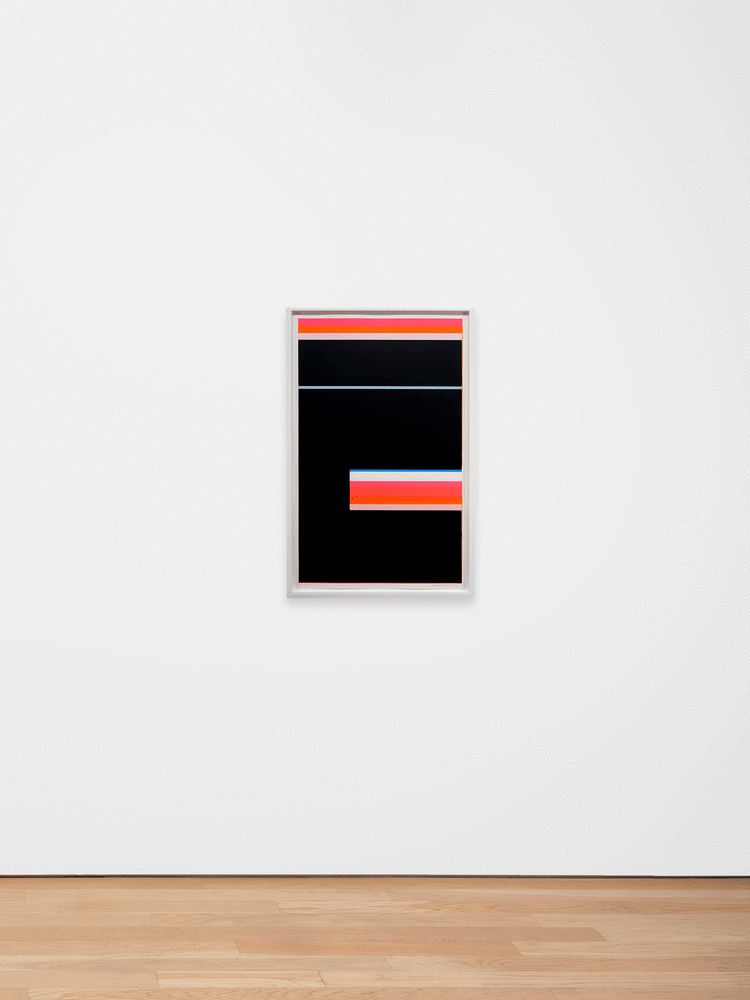 Kate Shepherd, Nina Simone Sings Pirate Jenny #07, 2021, Screen print on coventry rag paper, 40 x 25 inches, black, pink, orange, blue stripes, protest poster, geometric design