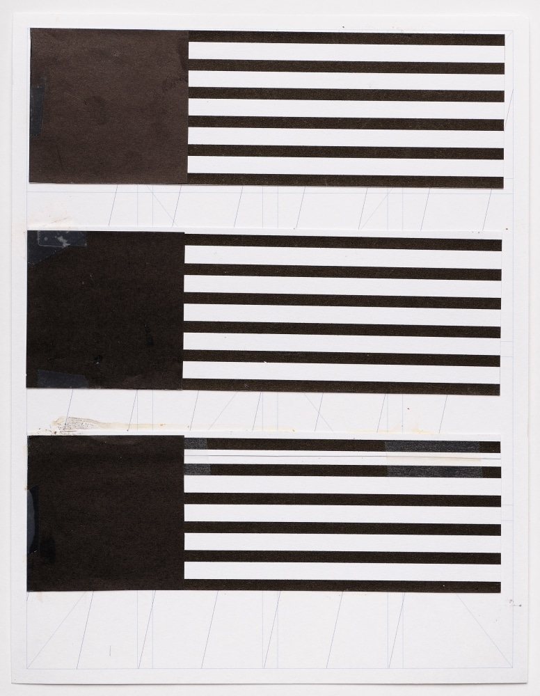 Barbara Stauffacher Solomon STRIPES, 2023 ​Colored pencil, graphite, ink, whiteout, rubber cement, paper 11 x 8.5 inches 28 x 21.6 cm