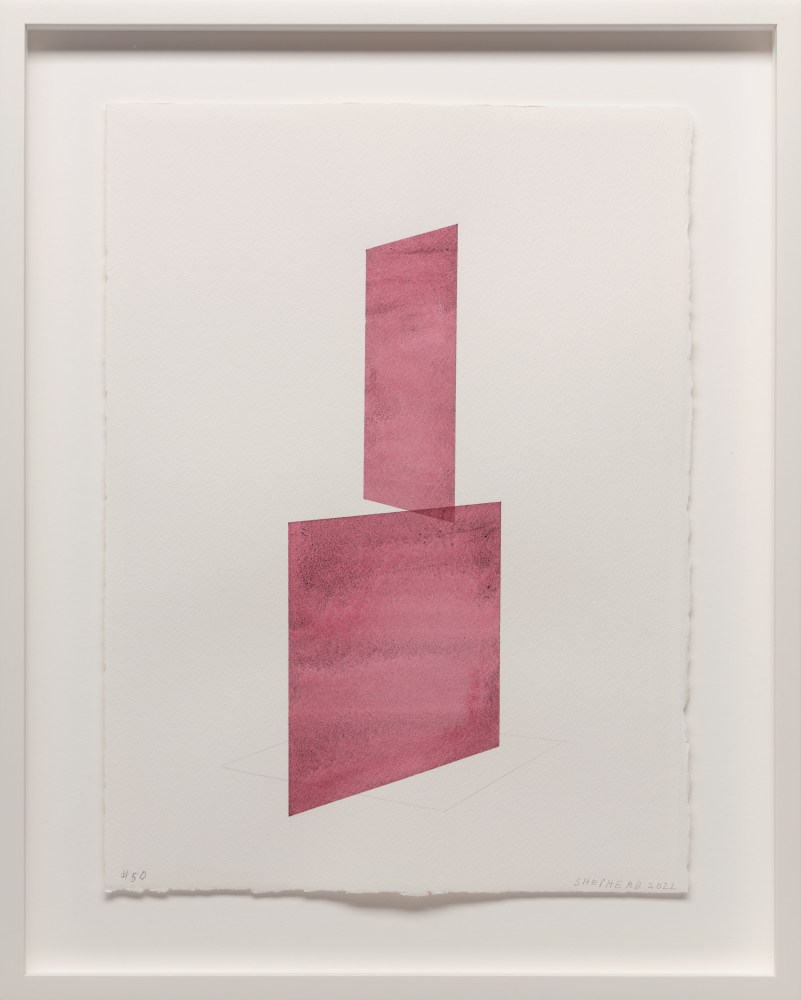 Kate Shepherd Claret, Stacked Planes, #50, 2022 Watercolor on Arches paper Framed Dimensions: 18 7/8 x 15 1/8 x 1 1/2 inches 47.9 x 38.4 x 3.8 cm