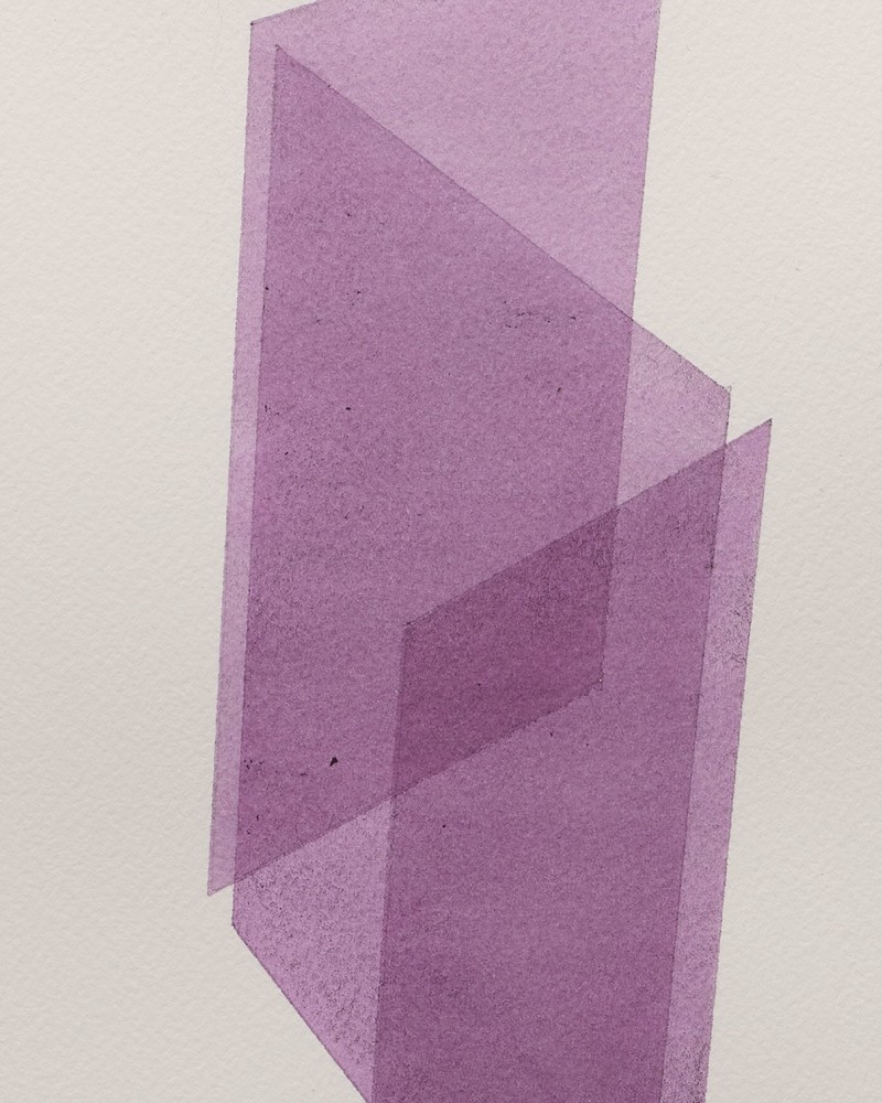 Kate Shepherd Violet, Three Overlapping Walls #53, 2022 Watercolor on Arches paper Framed Dimensions: 18 7/8 x 15 1/8 x 1 1/2 inches 47.9 x 38.4 x 3.8 cm