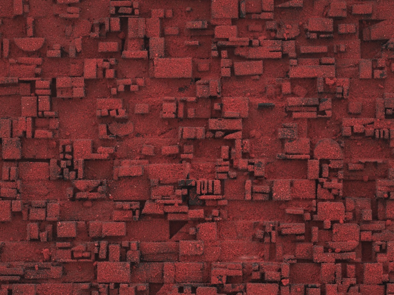 Leonardo Drew Number 124SD, 2022 Colored sand, wood and paint on paper Framed Dimensions: 38 x 38 x 8 inches 96.5 x 96.5 x 20.3 cm