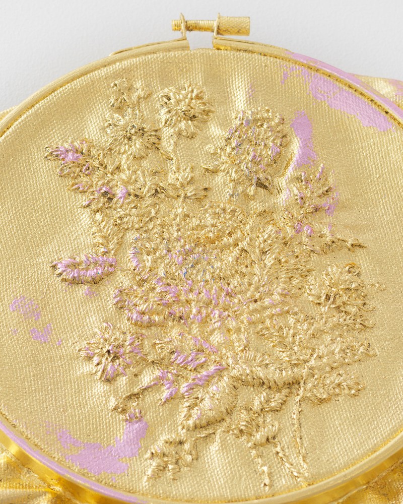 Jessie Henson Monument (hold), 2024 Unique Bronze with 23.75k gold leaf and Japanese silver leaf 8 1/2 x 8 x 1 inches 21.6 x 20.3 x 2.5 cm