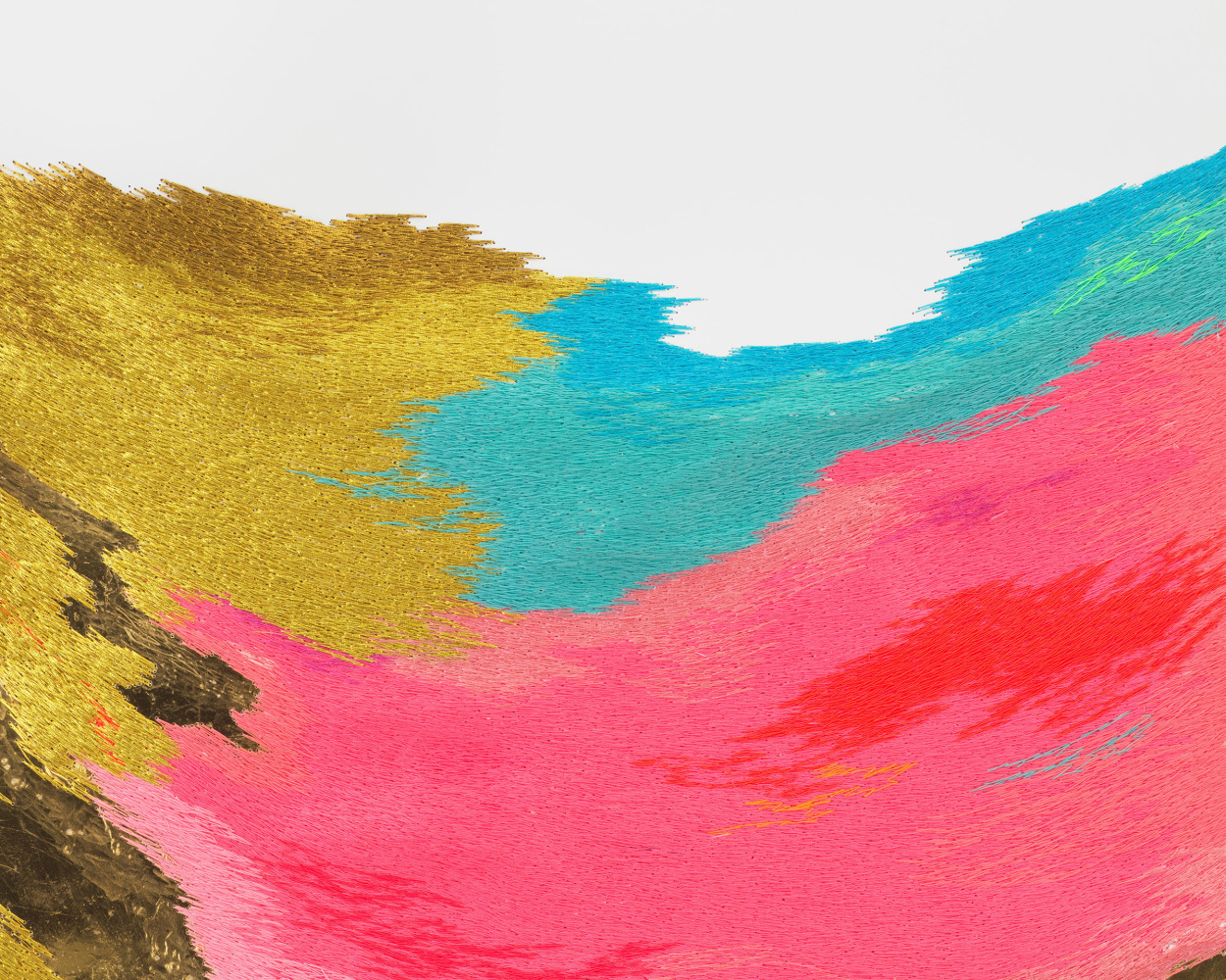 Jessie Henson The Sky Catches Fire When the Sun Goes (This Much I Believe), 2022 24k gold with polyester and rayon thread on paper Framed Dimensions: 34 7/8 x 26 1/8 x 3 1/2 inches 88.4 x 66.2 x 8.7 cm