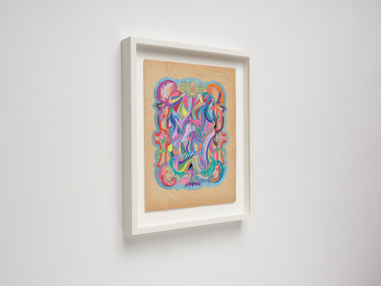 Sarah Cain Music Book, 2008-2021 signed, titled and dated on the verso &quot;music book, 2008 - 2021&quot; Acrylic, gouache and watercolor on vintage paper Framed Dimensions: 15 7/8 x 13 x 1 3/4 inches 40.3 x 33 cm