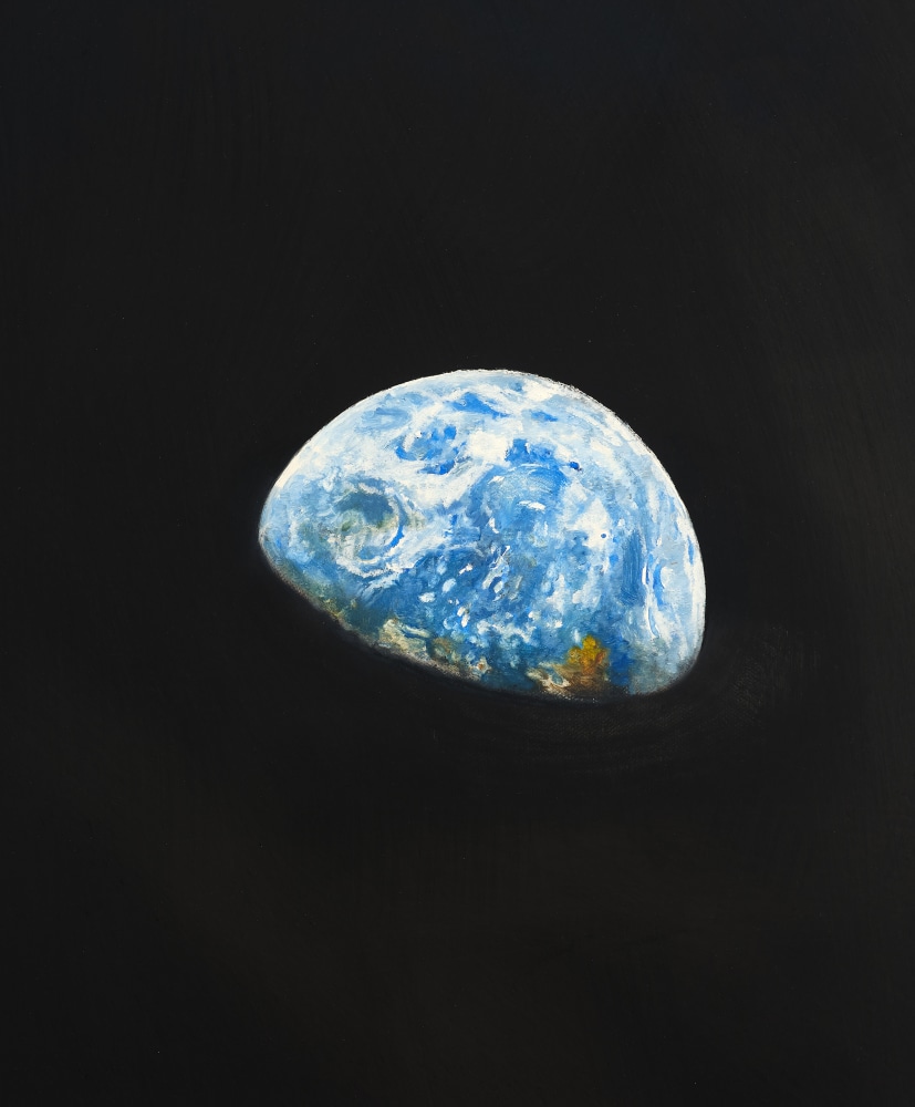 Rob Reynolds  &quot;Earthrise 3&quot;, 2020,  Oil, alkyd and acrylic polymer paint on canvas in welded aluminum artist's frame,  Framed Dimensions:  24 3/4 x 18 3/4 inches  62.9 x 47.6 cm