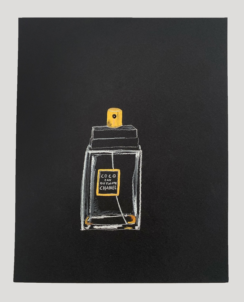 Libby Black Chanel, 2023 Charcoal and paint on paper 10 x 8 inches 25.4 x 20.3 cm