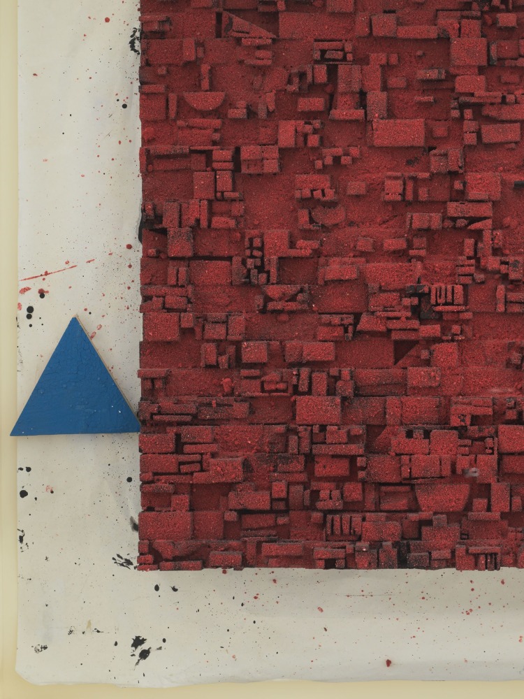 Leonardo Drew Number 124SD, 2022 Colored sand, wood and paint on paper Framed Dimensions: 38 x 38 x 8 inches 96.5 x 96.5 x 20.3 cm