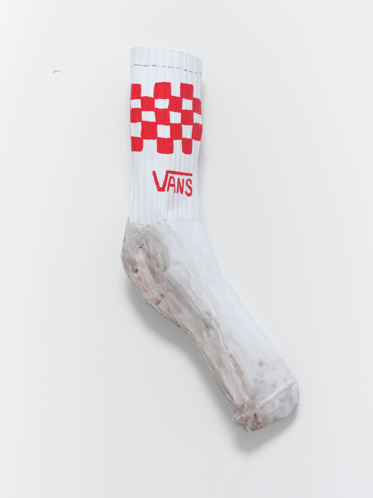 Libby Black Vans Sock, 2023 Paper, glue and acrylic paint 13 1/4 x 3 x 1 3/4 inches 33.7 x 7.6 x 4.4 cm