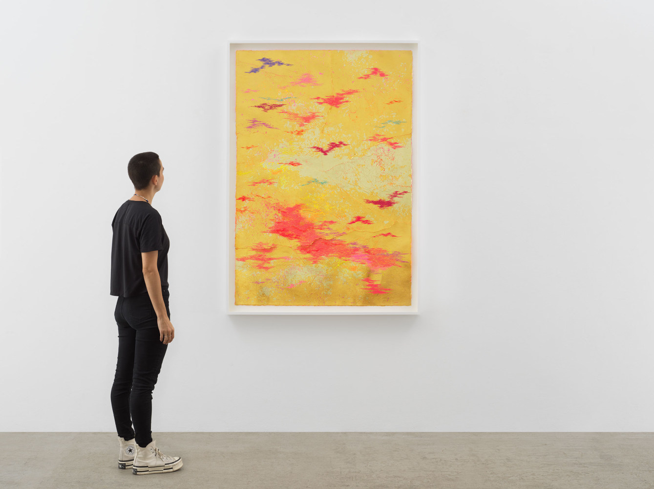 Jessie Henson Repair (Weather), 2023 16, 18 and 24K gold with Beva, acrylic gouache, and polyester thread on paper in 5 parts Framed Dimensions: 63 7/8 x 45 1/2 x 2 3/8 inches 162.1 x 115.4 x 6 cm Paper Dimensions: 60 x 41 inches 152.4 x 104.1 cm