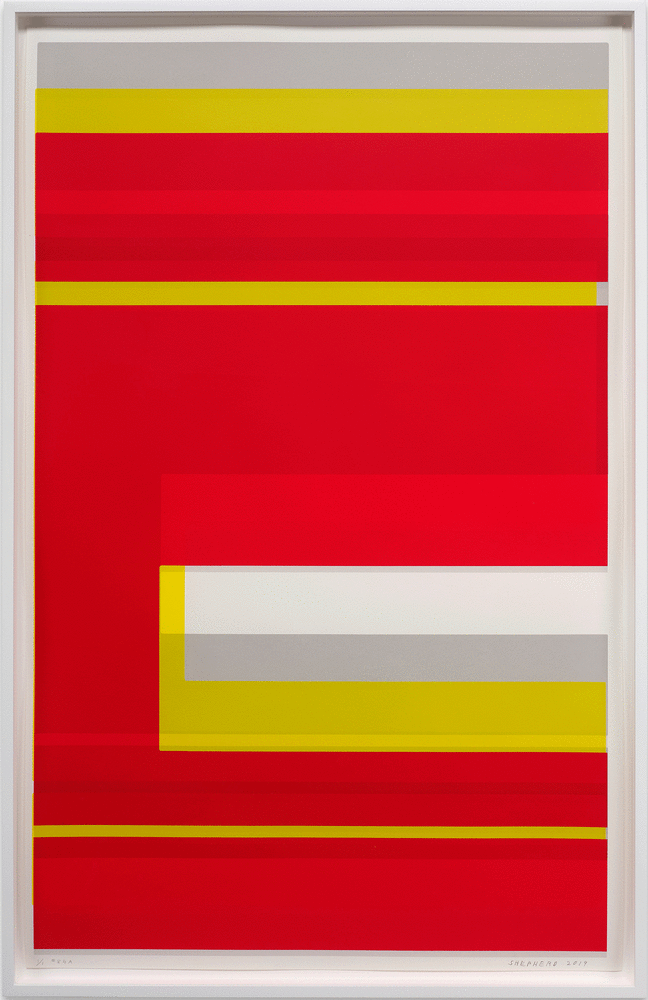 Kate Shepherd,  Nina Simone Sings Pirate Jenny #84A, 2019,  Screenprint on coventry rag paper,  40 by 25 inches, red, yellow, grey, and white protest poster, framed view