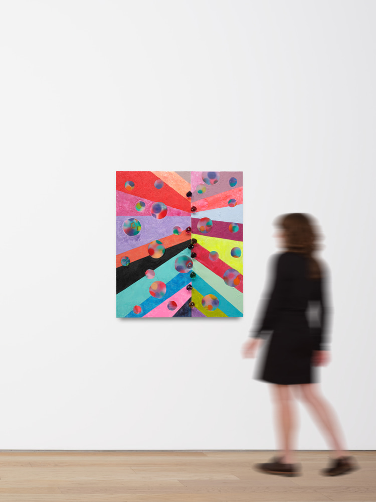 Sarah Cain Endlessly, 2022 Signed, dated and titled on verso Acrylic, sand, uv seal, plastic twine, and prisms on canvas 38 1/2 x 33 1/2 inches 97.8 x 85.1 cm