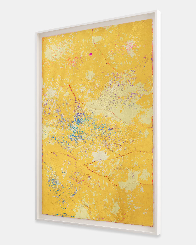 Jessie Henson Repair (Bolt), 2023 12, 16, 18 and 24K gold with Beva, and acrylic gouache on paper in 7 parts Framed Dimensions: 63 7/8 x 45 1/2 x 2 3/8 inches 162.1 x 115.4 x 6 cm Paper Dimensions: 60 x 41 inches 152.4 x 104.1 cm