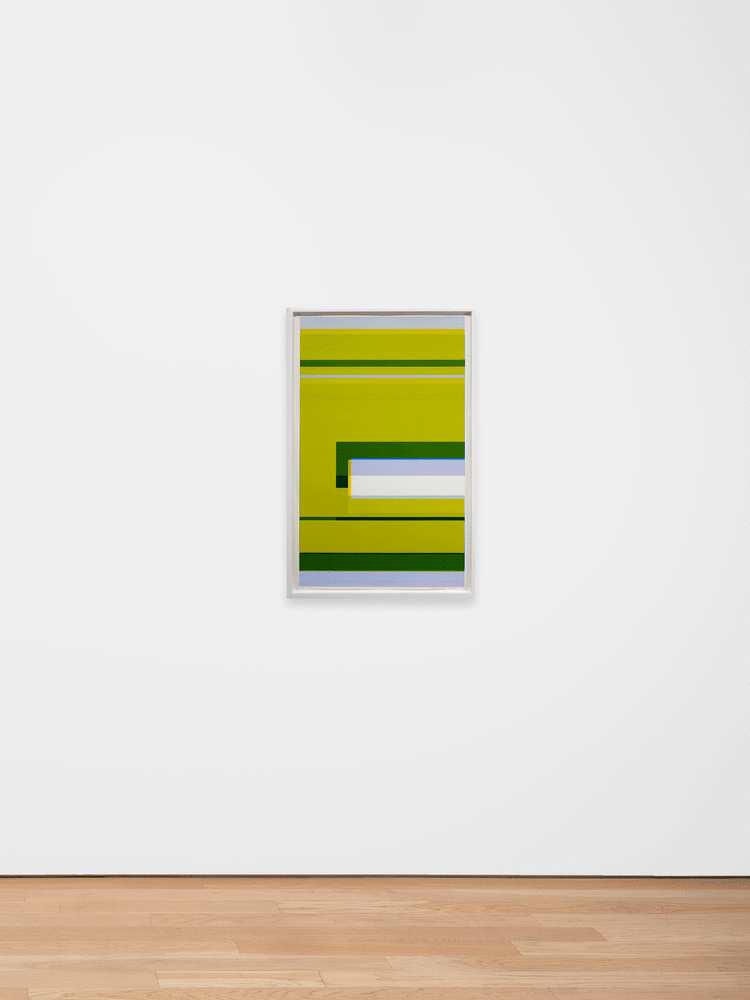 Kate Shepherd, Nina Simone Sings Pirate Jenny #137, 2020,  Screen print on coventry rag paper, 40 x 25 inches, protest poster, lime green, dark green, pastel blue, and white stripes, geometric pattern