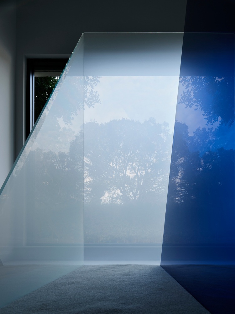 Larry Bell Mill Valley Study, 2023 Laminated glass Overall dimensions variable with installation Overall Dimensions: 72 x 48 x 72 inches (182.9 x 121.9 x 182.9 cm)